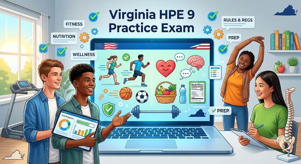 Virginia Online Health and Physical Education 9 (HPE 9) Practice Exam Banner
