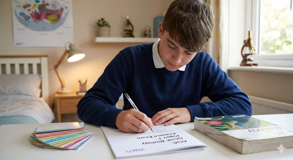 Assessment and Qualifications Alliance (AQA) GCSE Biology Paper 1 Practice Exam Banner