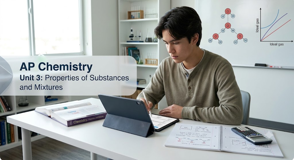 AP Chemistry Unit 3 Practice Test 2026 Properties of Substances and Mixtures Banner