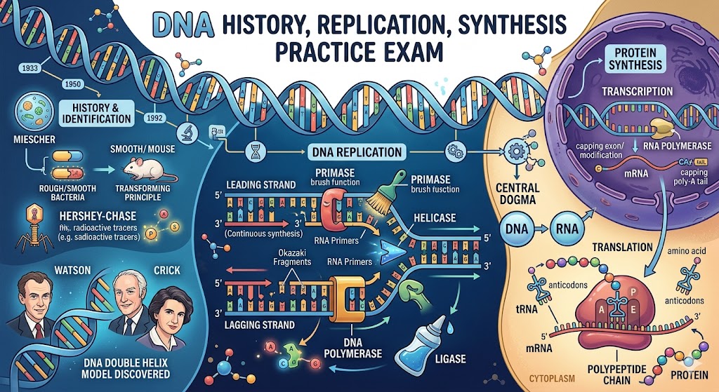 DNA History, Replication, and Protein Synthesis Practice Test Banner