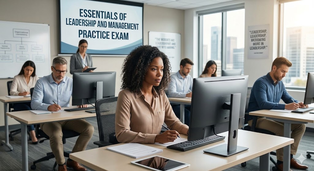 Essentials of Leadership and Management Practice Exam Banner