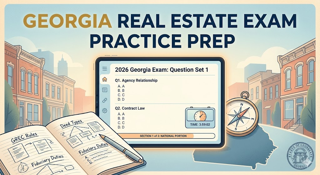 Georgia Real Estate Exam Prep 2026 | Real Estate Practice Questions Banner