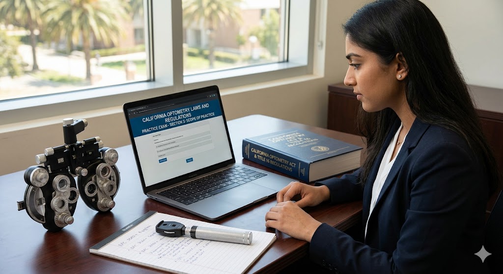 California Optometry Laws and Regulations Practice Exam Banner