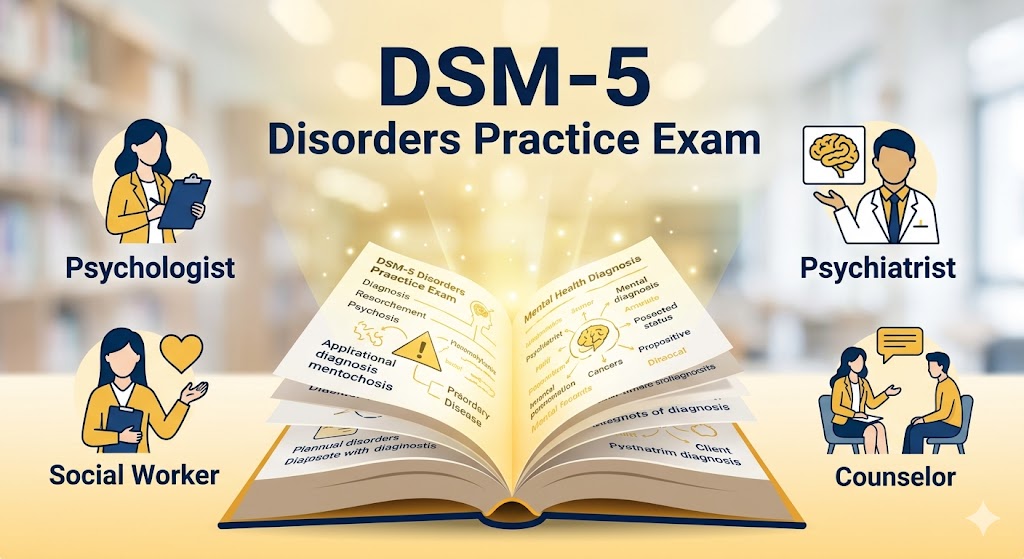 Diagnostic and Statistical Manual of Mental Disorders, Fifth Edition (DSM-5) Disorders Practice Exam Banner