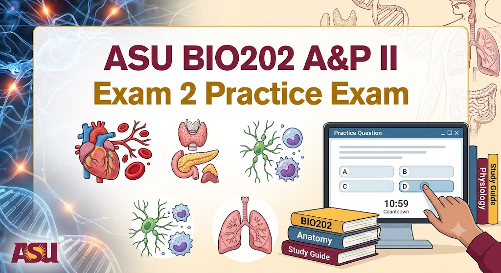 Arizona State University (ASU) BIO202 Human Anatomy and Physiology II Exam 2 Practice Exam Banner