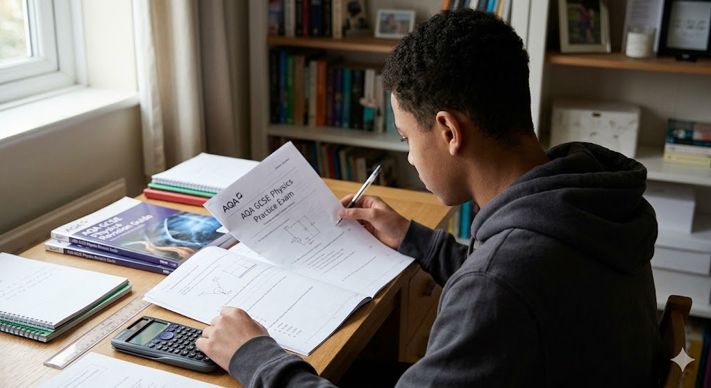 Assessment and Qualifications Alliance (AQA) GCSE Physics Practice Exam Banner