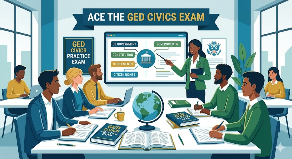 General Educational Development (GED) Civics Practice Exam Banner