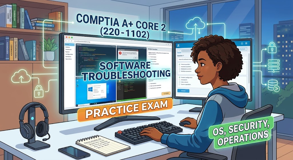 CompTIA A+ Software Troubleshooting Practice Test Core 2 Exam 220-1102 Banner