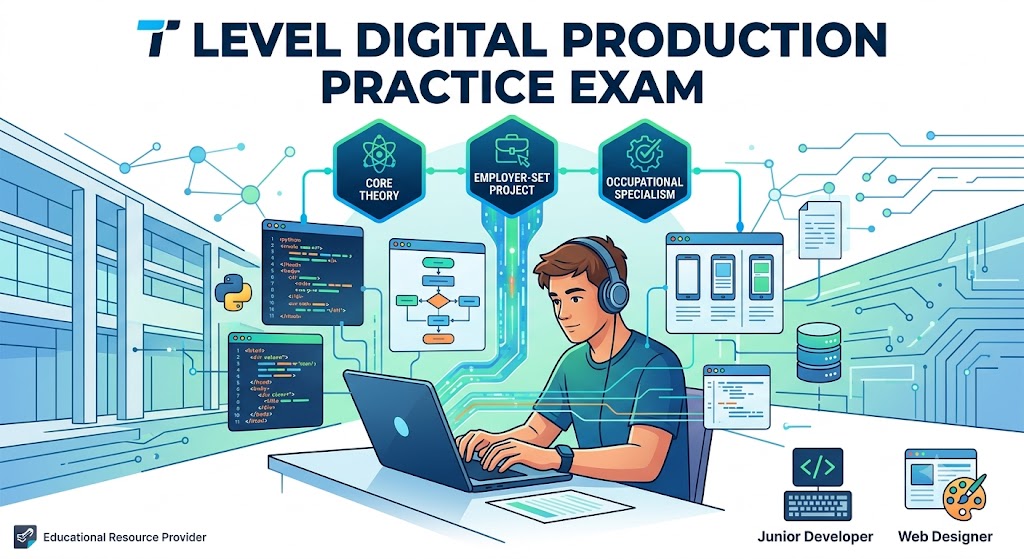 T Level Digital Production, Design and Development Practice Exam Banner