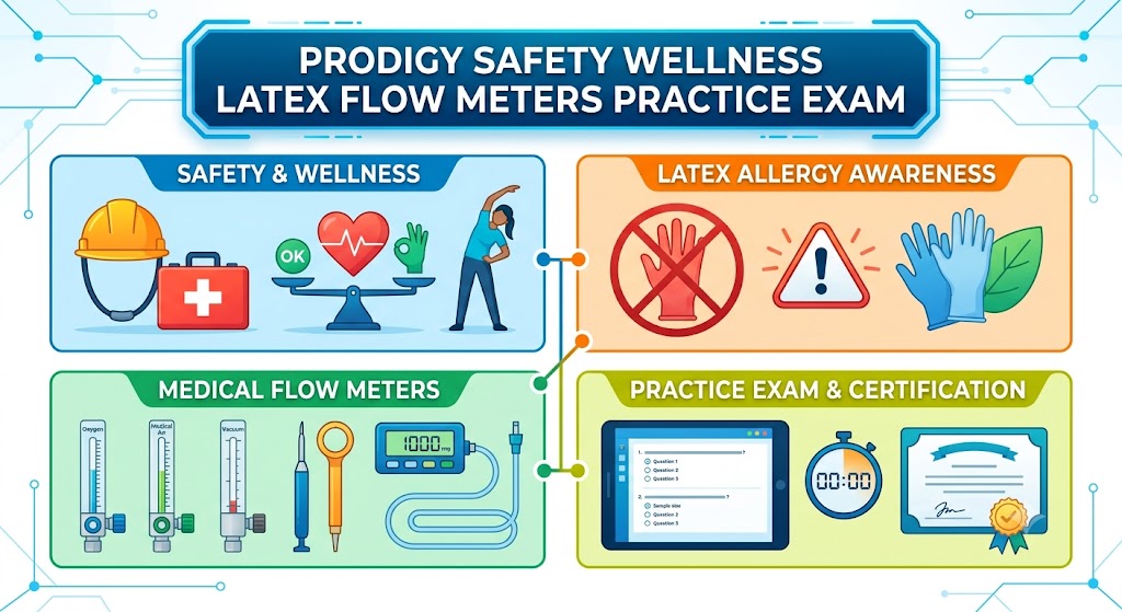 Prodigy Safety, Wellness, Latex Allergy, and Flow Meters Practice Test Banner