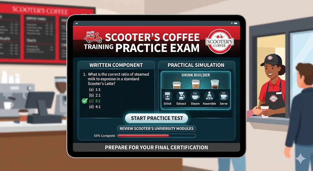 Scooters Coffee Training Practice Exam Banner