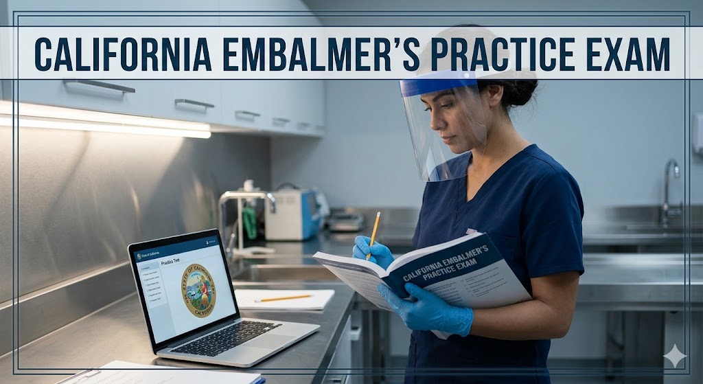 California Embalmer's Practice Exam Banner