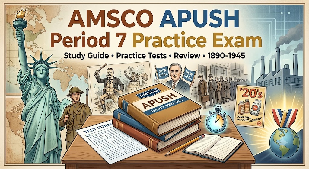 AMSCO AP United States History Exam (APUSH) – Period 7 Practice Test Banner
