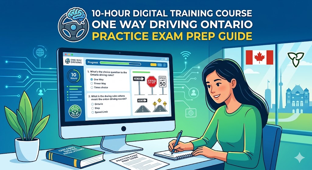 10-Hour Digital Training Course One Way Driving Ontario Practice Exam Prep Guide Banner