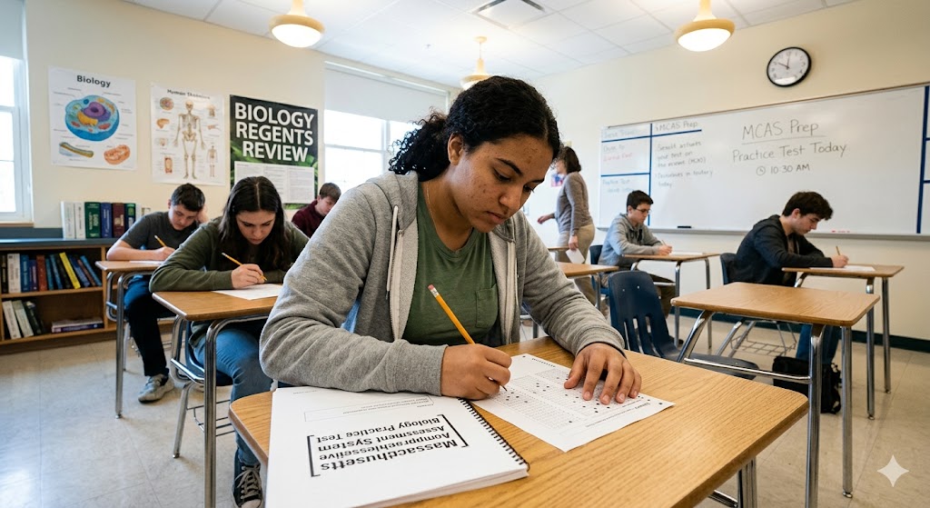 Massachusetts Comprehensive Assessment System (MCAS) Biology Practice Test Banner