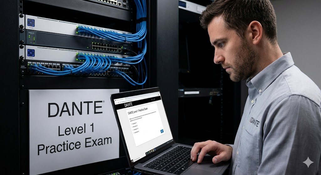Digital Audio Network Through Ethernet (DANTE) Level 1 Practice Exam Banner