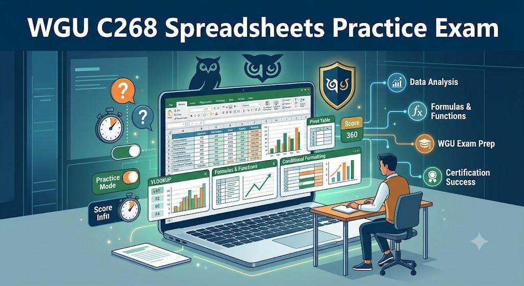 Western Governors University (WGU) BUIT2200 C268 Spreadsheets Practice Exam Banner
