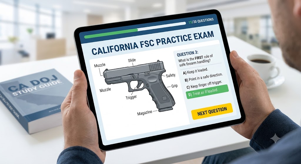 California FSC Knowledge Test “Parts of Gun” Quiz Banner