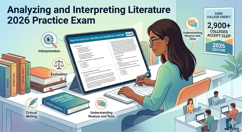 Analyzing and Interpreting Literature Practice Test 2026 | Exam Prep Questions and Answers Banner