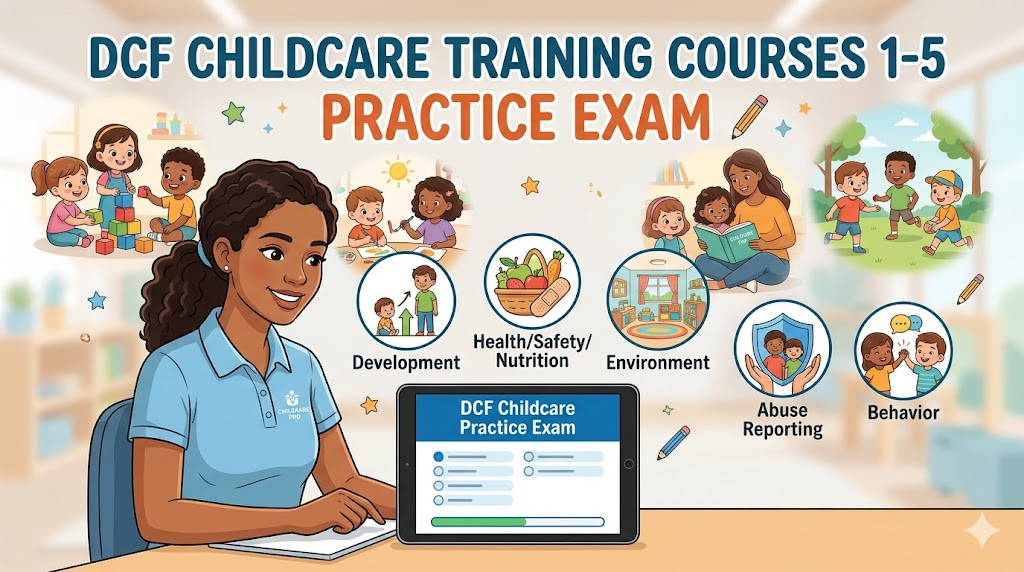 DCF Childcare Training Courses 1-5 Practice Test Banner