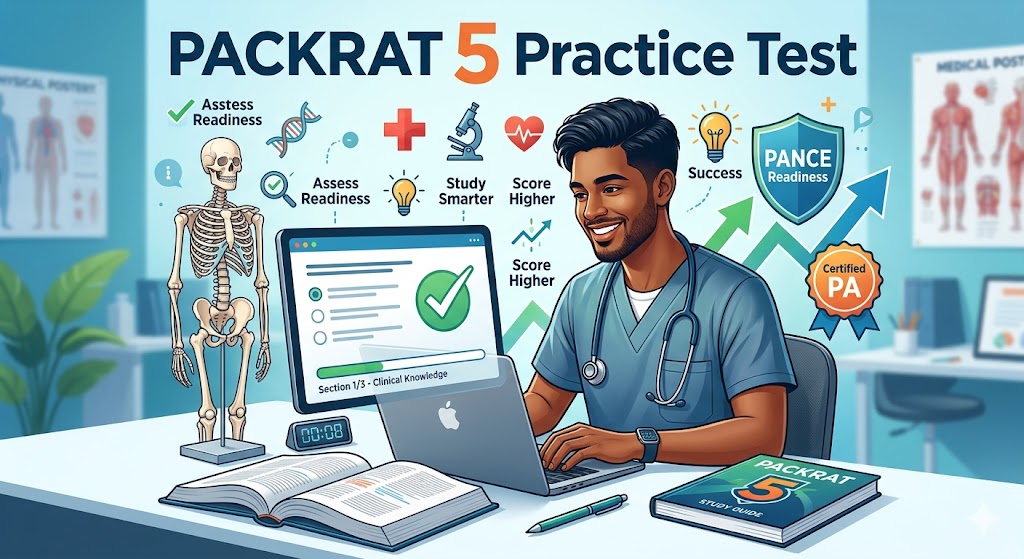 Physician Assistant Clinical Knowledge Rating and Assessment Tool (PACKRAT) 5 Practice Test Banner