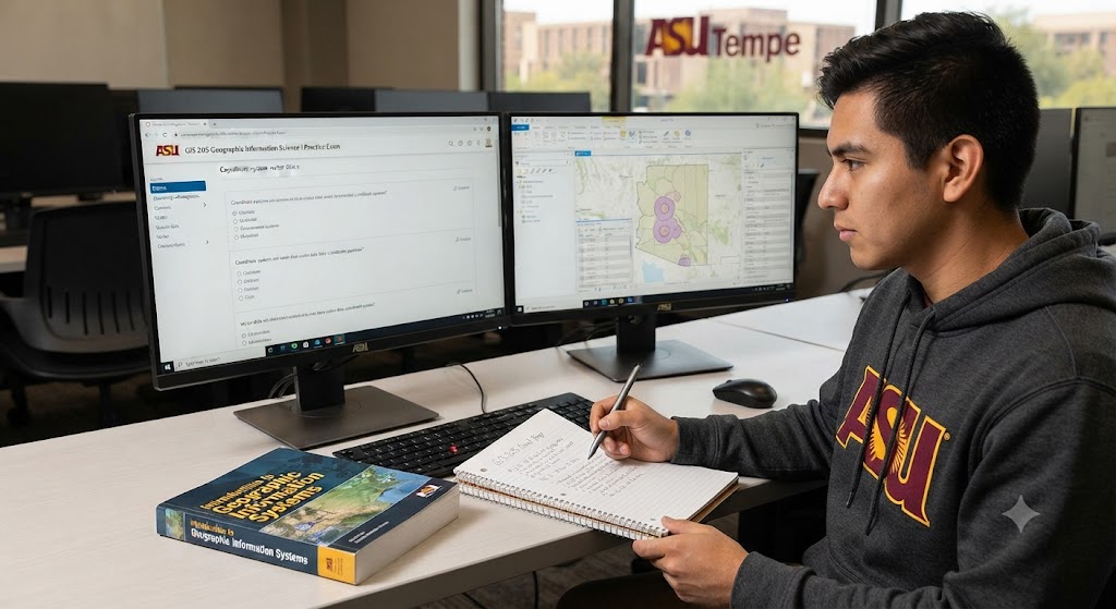Arizona State University (ASU) GIS205 Geographic Information Science I Final Practice Exam Banner