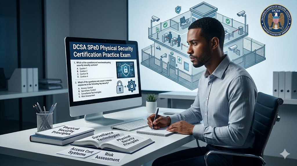 Defense Counterintelligence and Security Agency (DCSA) Security Professional Education Development (SPeD) Physical Security Certification Practice Exam Banner