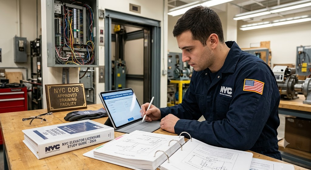 NYC Elevator Mechanic 2026 Exam, Salary, Practice Test Questions Answers Banner