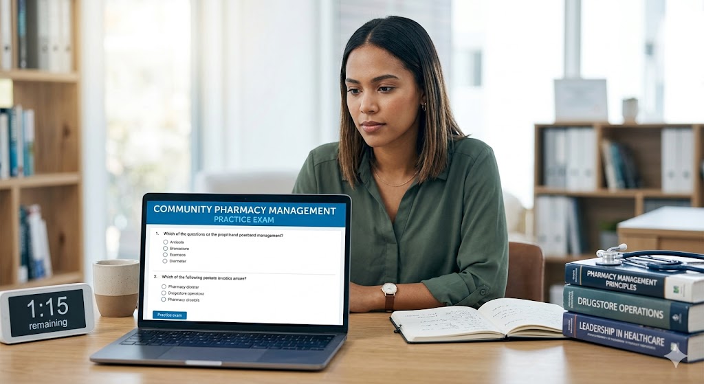 Community Pharmacy Management Practice Exam Banner