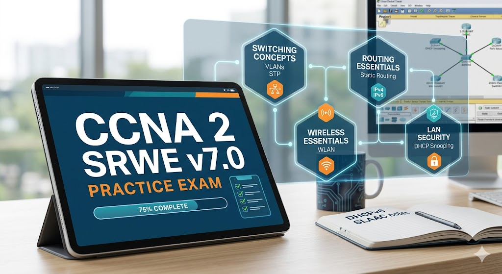 CCNA 2 Switching, Routing, and Wireless Essentials, Version 7.0 Practice Test Banner