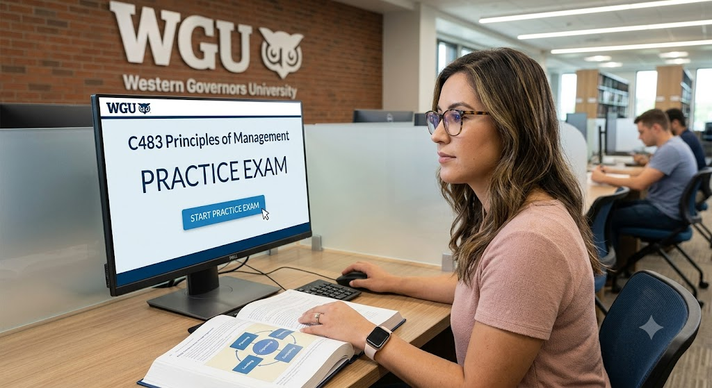Western Governors University (WGU) BUS2301 C483 Principles of Management Practice Exam Banner