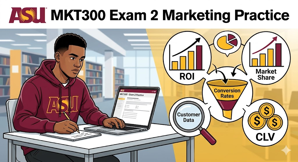 Arizona State University (ASU) MKT300 Marketing and Business Performance Exam 2 Practice Banner