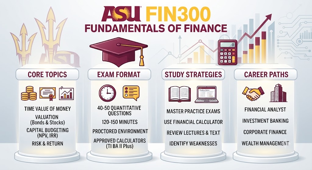 Arizona State University (ASU) Fin300 Fundamentals of Finance Final Practice Exam Banner