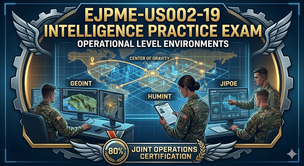 EJPME‑US002‑19 – Intelligence Operations at the Operational Level Environments Practice Test Banner