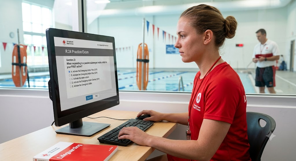 American Red Cross R.24 Lifeguarding Practice Exam Banner