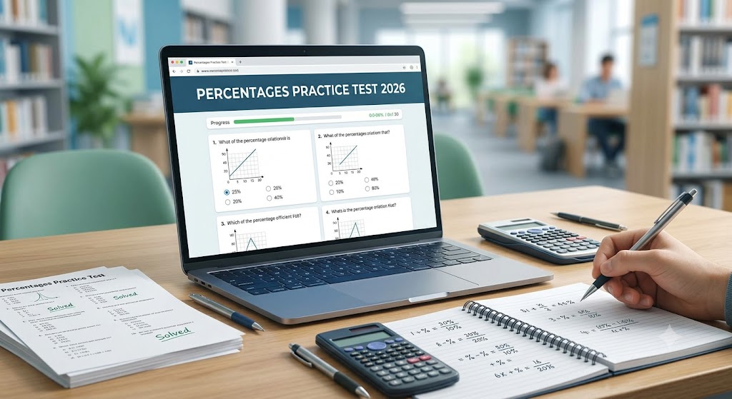 Percentages Practice Test Problems 2026 Question Answers Banner