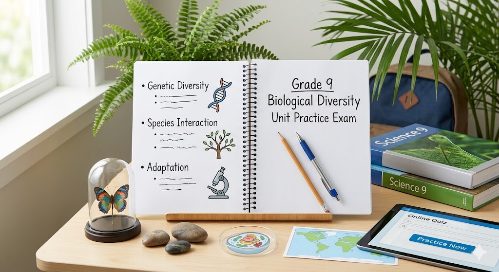 Grade 9 Biological Diversity Unit Practice Exam Banner