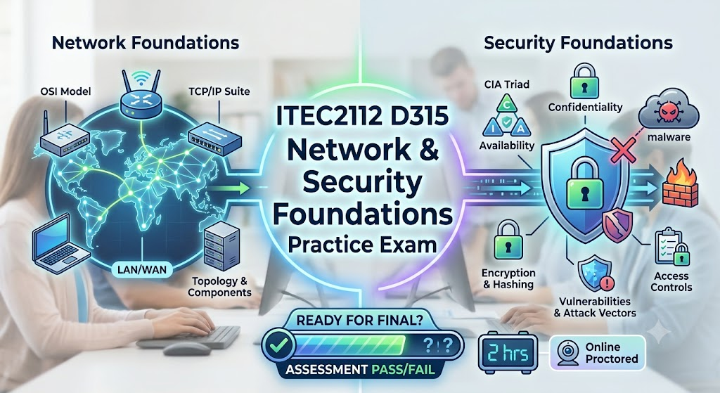 Western Governors University (WGU) ITEC2112 D315 Network and Security - Foundations Pre-assessment Practice Exam Banner