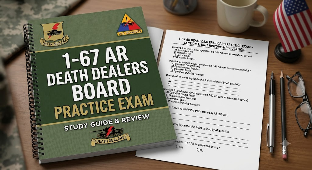 1st Battalion, 67th Armor Regiment (1-67 AR) Death Dealers Board Practice Test Banner