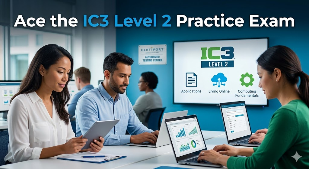 Internet and Computing Core Certification (IC3) Level 2 Practice Test Banner