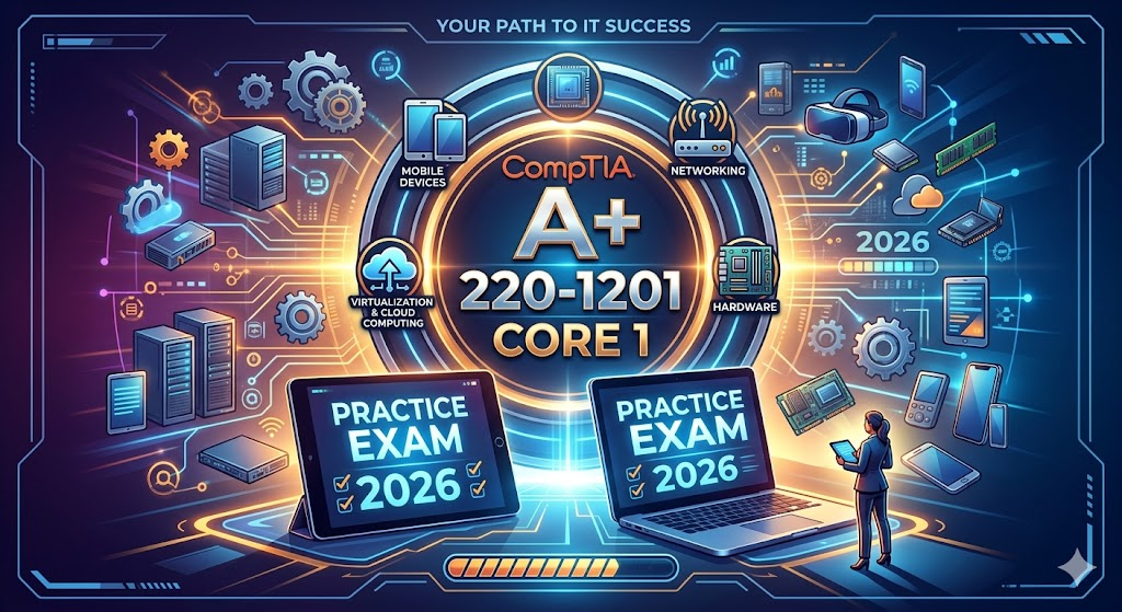 CompTIA A+ 220-1201 Core 1 Practice Test 2026 | Real Exam Questions Banner