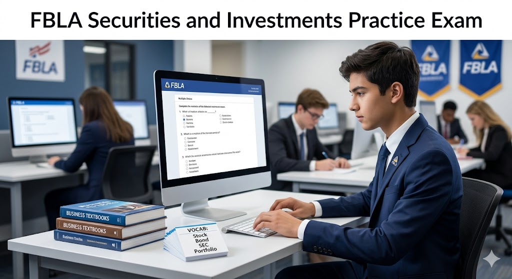 Future Business Leaders of America (FBLA) Securities and Investments Practice Test Banner