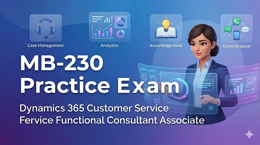 Microsoft Certified: Dynamics 365 Customer Service Functional Consultant Associate (MB-230) Practice Exam Banner