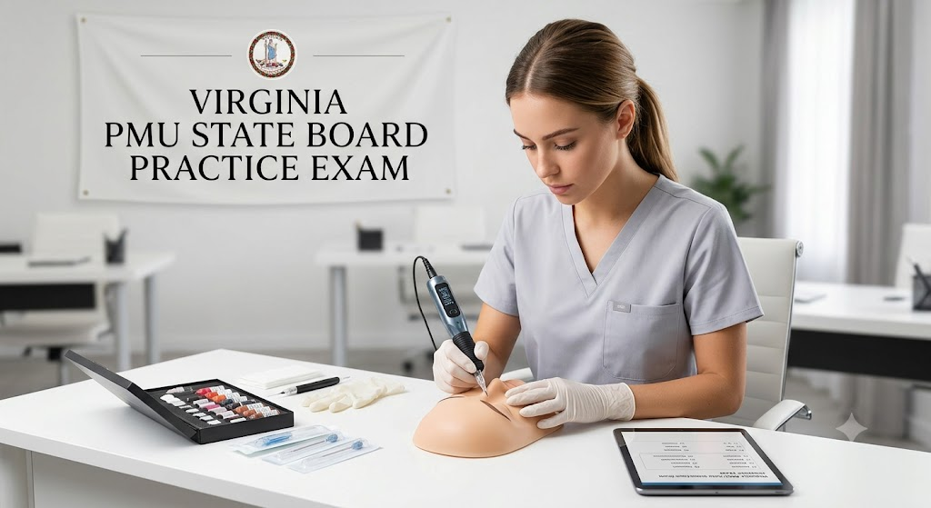Virginia Permanent Makeup (PMU) State Board Practice Exam Banner