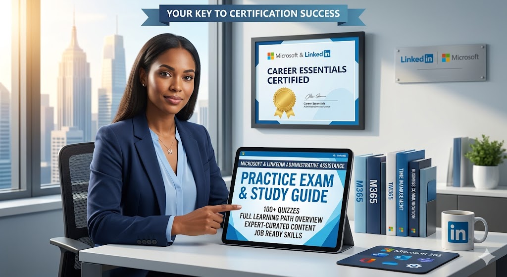 Microsoft and LinkedIn Administrative Skills Certification Practice Exam Banner