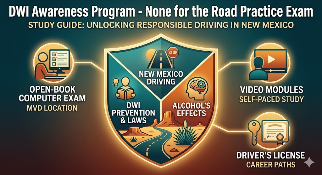 DWI Awareness Program - None for the Road Practice Exam Banner