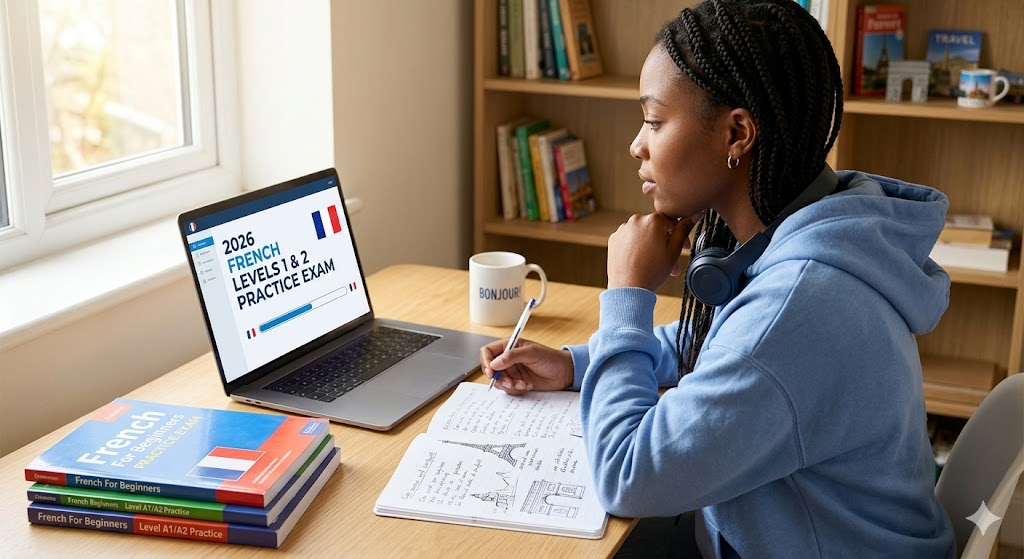 French Language Levels 1 and 2 Practice Test 2026 | Exam Prep Questions and Answers Banner