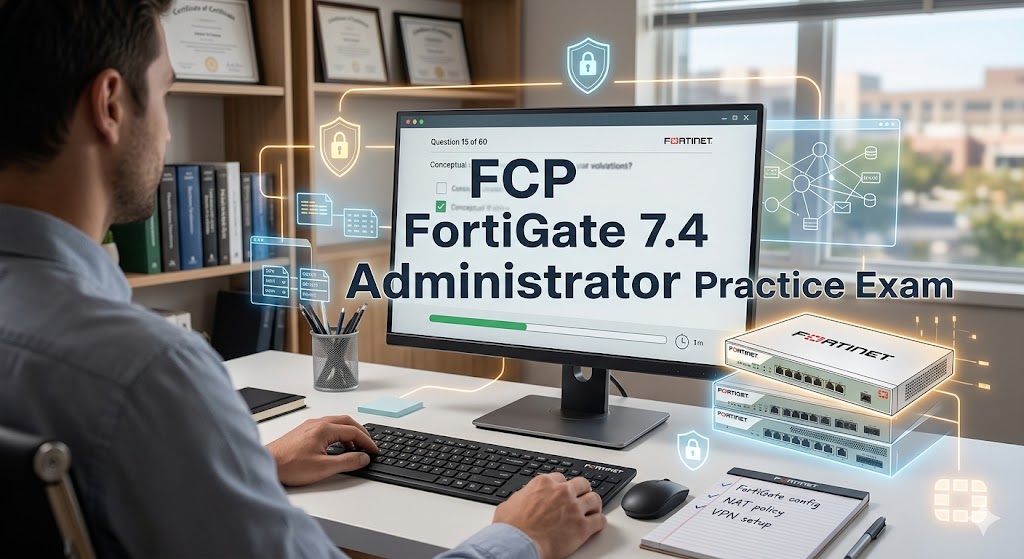 Fortinet Certified Professional (FCP) FortiGate 7.4 Administrator (FCP_FGT_AD-7.4) Practice Test Banner