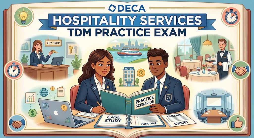 DECA Hospitality and Tourism Cluster Practice Exam Banner