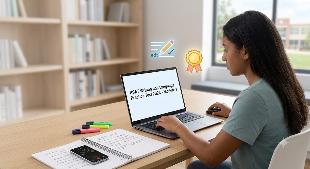 PSAT Writing and Language Practice Test 2023 Free Sample Quiz Online Banner